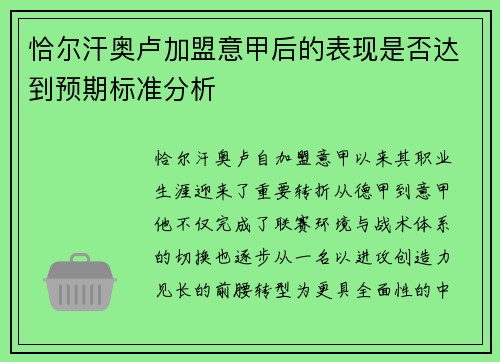 恰尔汗奥卢加盟意甲后的表现是否达到预期标准分析